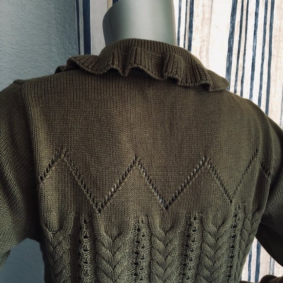 EUC SANDY LIANG For Target Olive Pointelle Embroidered Sweater S - Picture 9 of 10